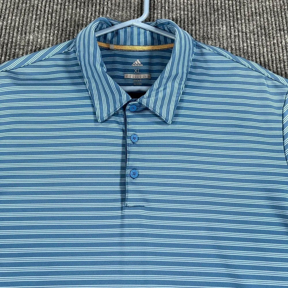 Adidas Polo Shirt Mens XL Extra Large Blue‎ Striped Golf Performance Outdoor